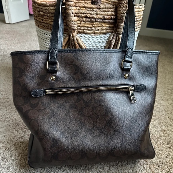 Coach Zip Top Tote Bag In Signature Canvas Black/Walnut/Gold 
Style code -F34603 - Picture 10 of 14